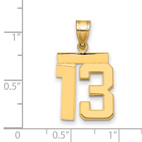 14k Yellow Gold, Athletic Collection Medium Polished Number 13 Pendant - Picture 2 of 3